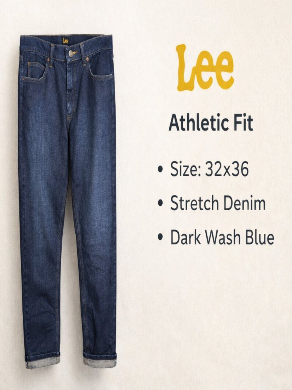 Lee Athletic Fit Jeans Men's 32x36 Dark Wash Stretch Denim Classic 5-Pocket